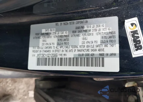 2016 Mazda Cx-9 Touring from USA, damaged, VIN JM3TCBCYXG0120889